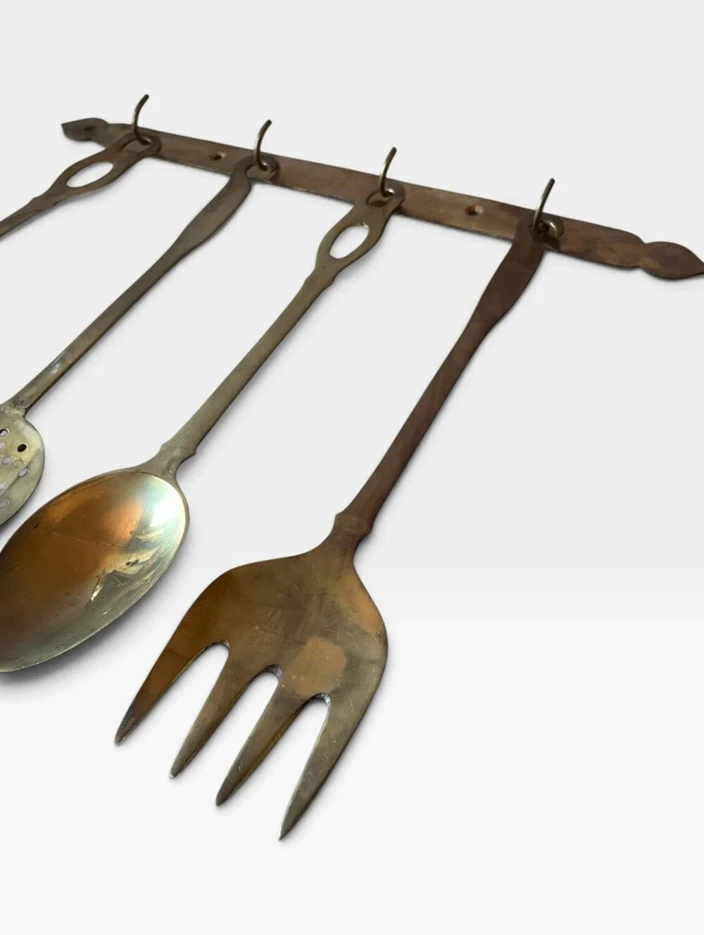 Vintage Rustic Brass Utensil Rack Wall Hanging